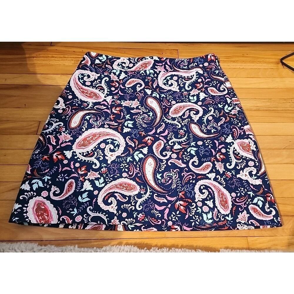 Talbots Navy Paisley Mini Skirt with Pink and White Accents